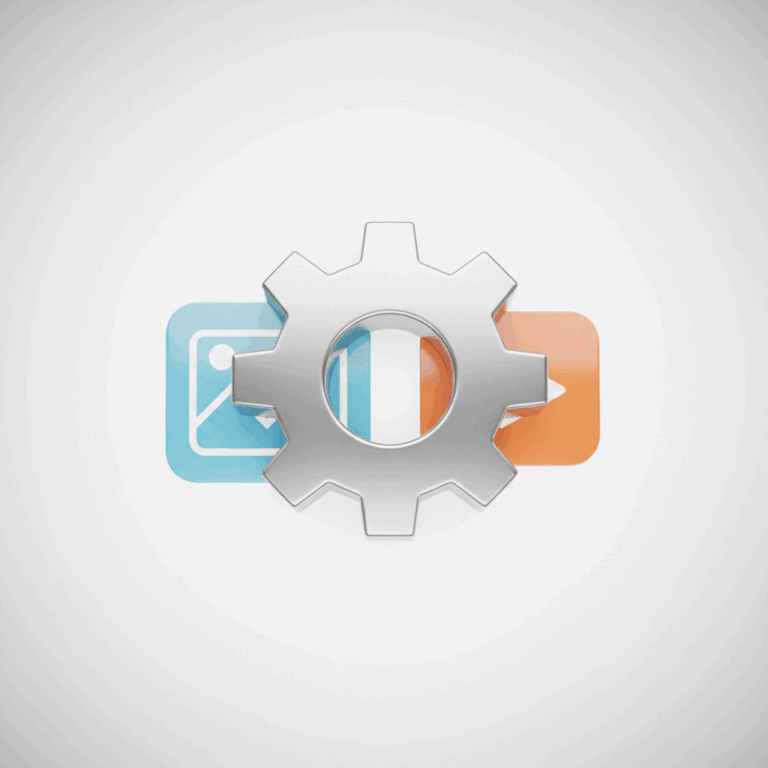 אייקון של גלגל שיניים בתוך אייקון תמונה ואייקון סרטון, המייצג אופטימיזציה של תוכן ויזואלי